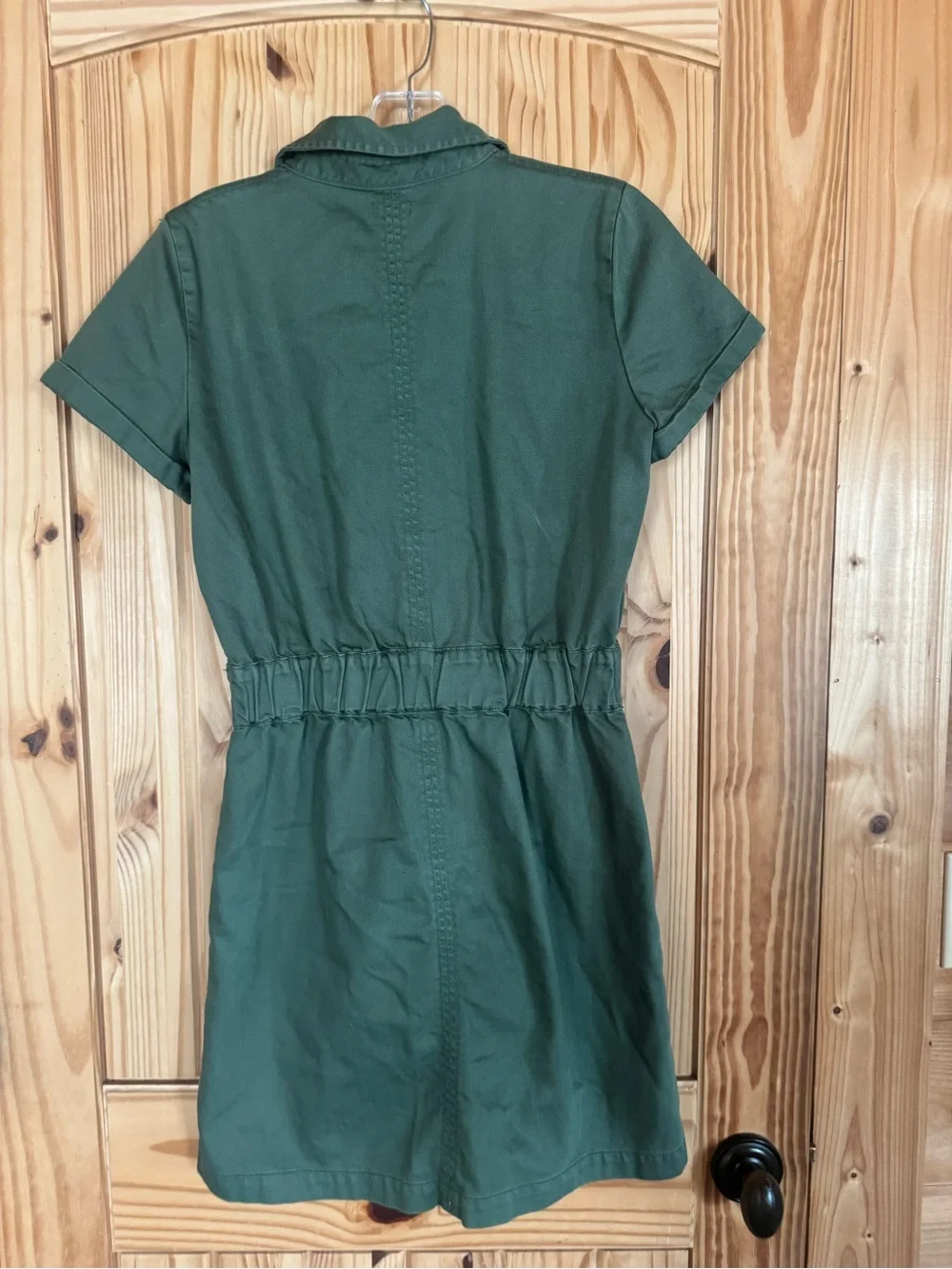 J. Crew Washed Olive Green Denim Short Sleeve Button-Front Mini Dress